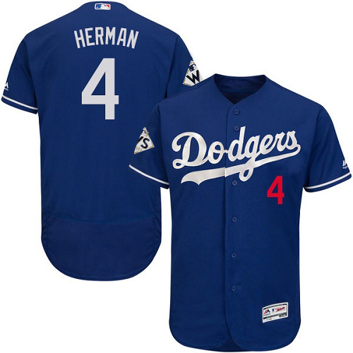 Dodgers #4 Babe Herman Blue Flexbase Authentic Collection World Series Bound Stitched MLB Jersey - Click Image to Close